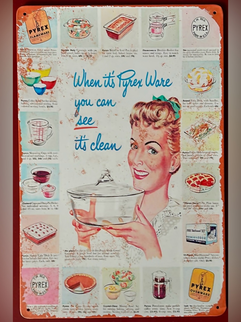 Pyrex Vintage-Style Metal Sign Shows Old Catalog Reproduction
